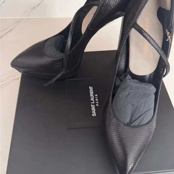 Saint Laurent Black Textured Heels